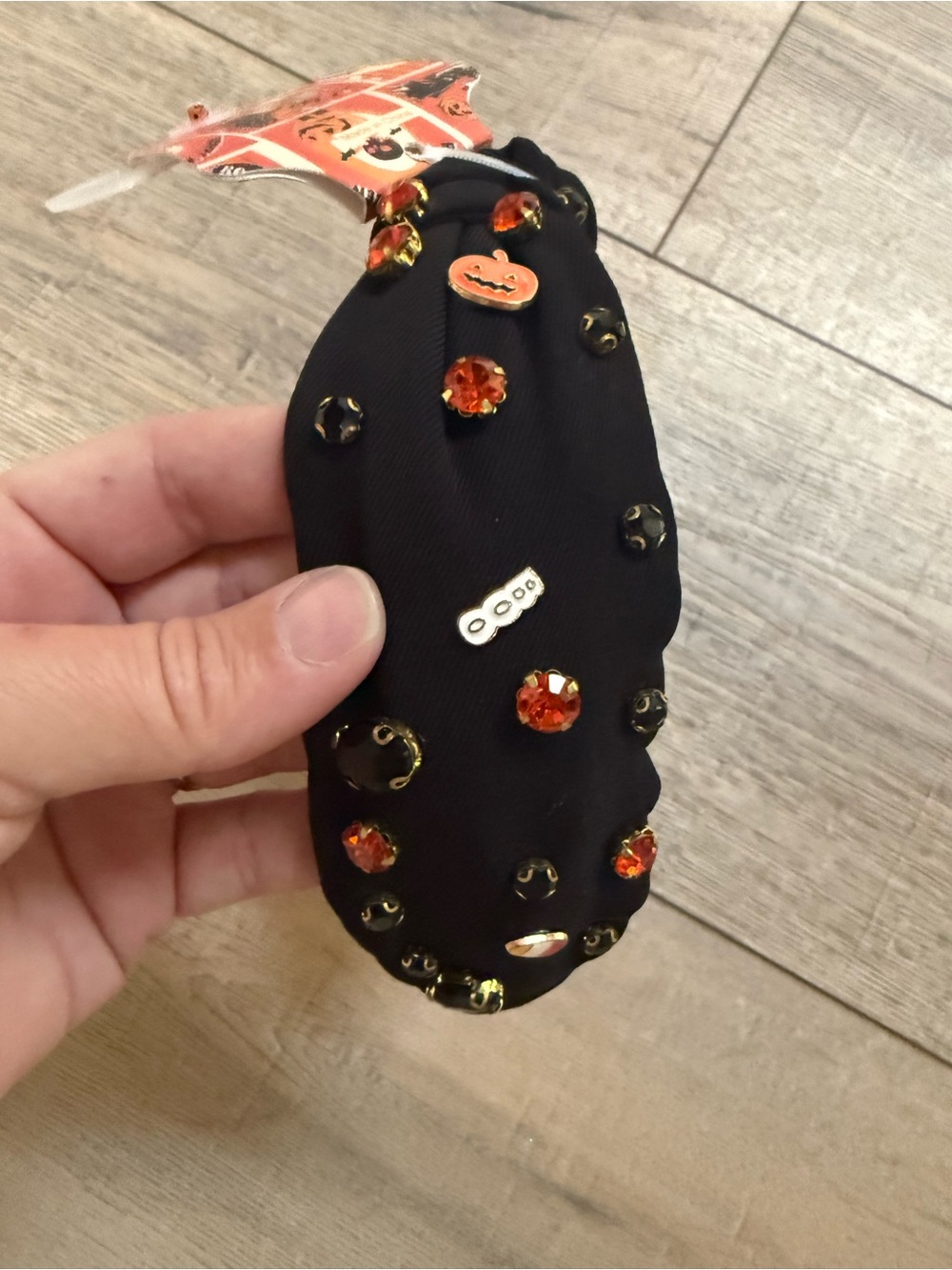 Black Halloween Headband with Orange Gem Accents